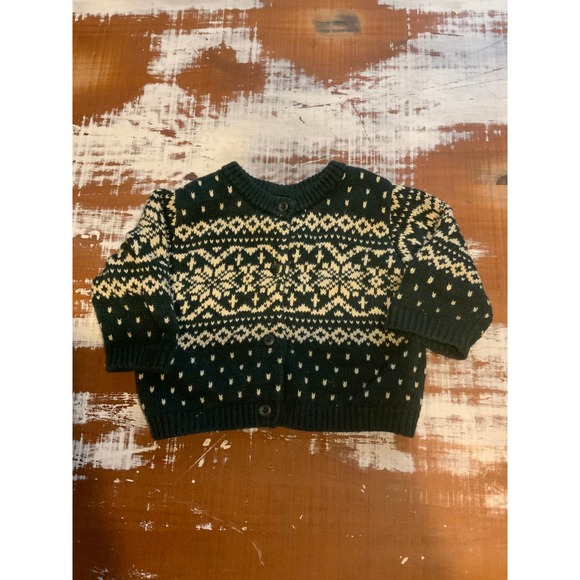 Lands End Emerald Green Baby Cardigan Fair Isle 12 Months - Picture 3 of 10